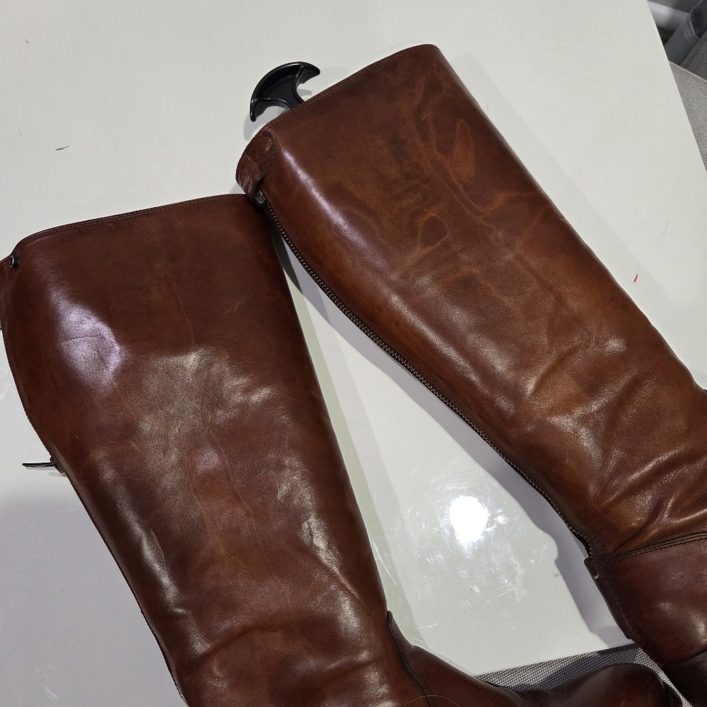 FRYE Melissa Cognac Leather Back Zipper Strap Riding Boot Flexstep Men's 5.5 - Picture 10 of 11